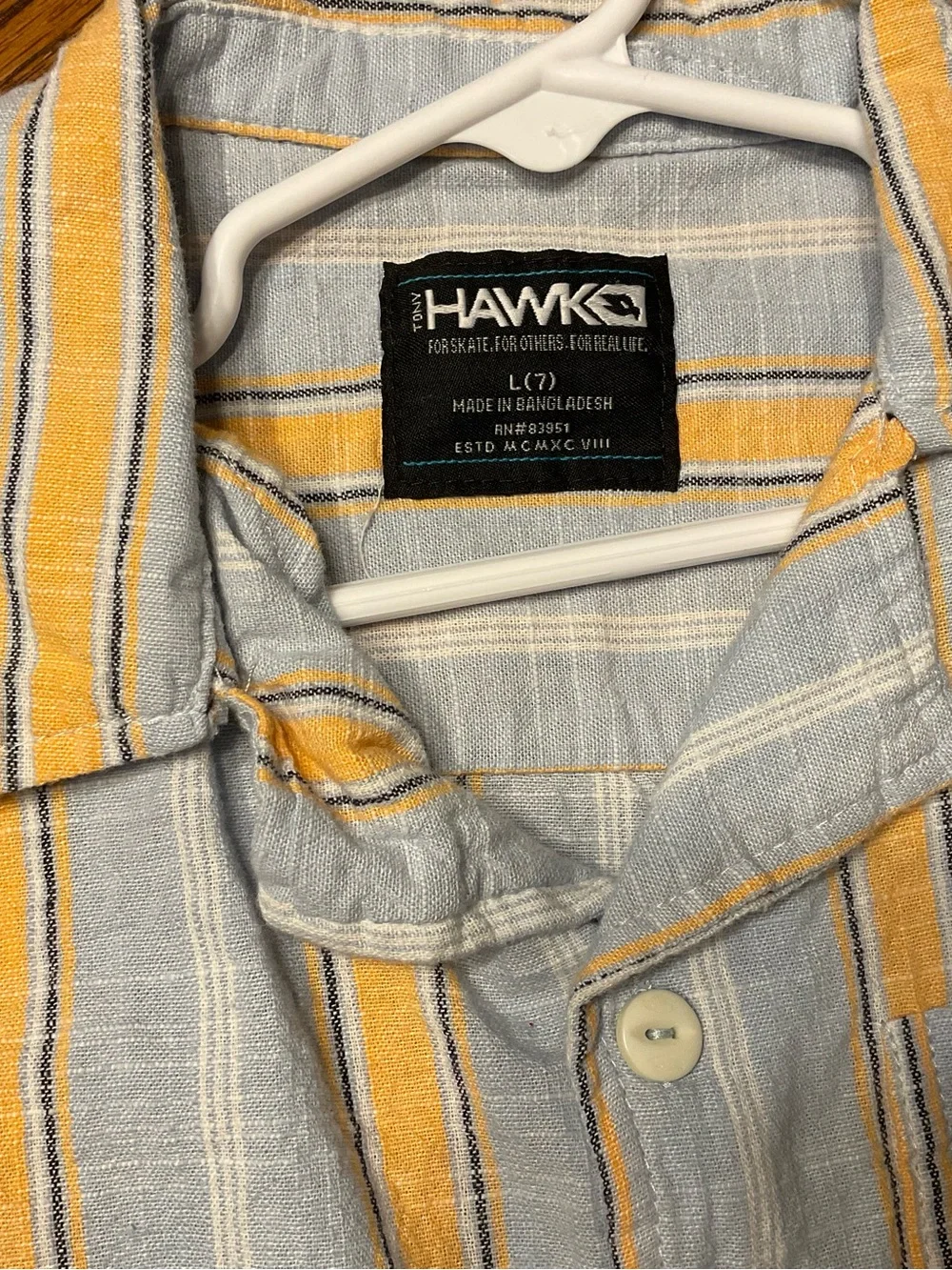 Tony Hawk Light Blue, Yellow and White Striped Button-Down Shirt
